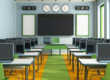 classroom with computers on each desk