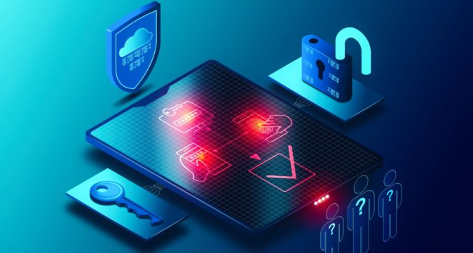 Graphic of laptop cellphone key and lock