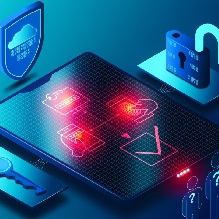 Graphic of laptop cellphone key and lock