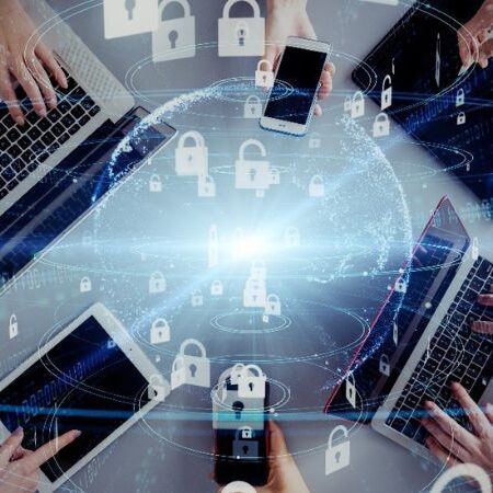 mobile devices in a circle with locks