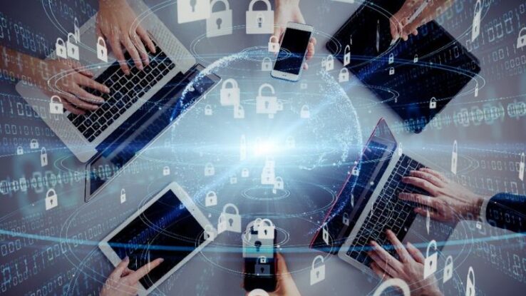 mobile devices in a circle with locks