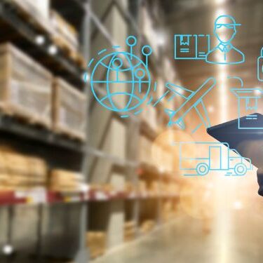 warehouse of goods with shipping icons