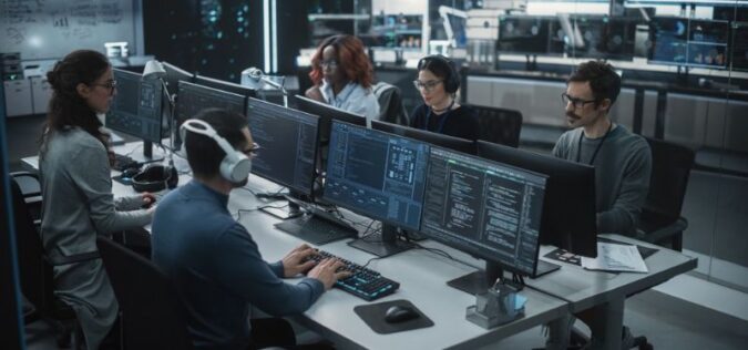 people working at a customer service call center