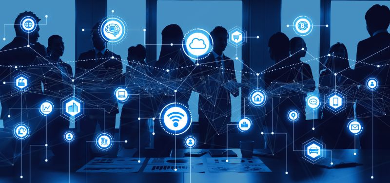 pictures of a group of people with computer icons in front of them