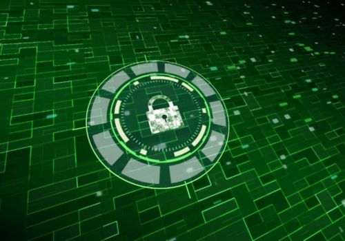 cyber theme with a locked green lock in the center