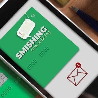 cell phone with a smishing scam image on the screen