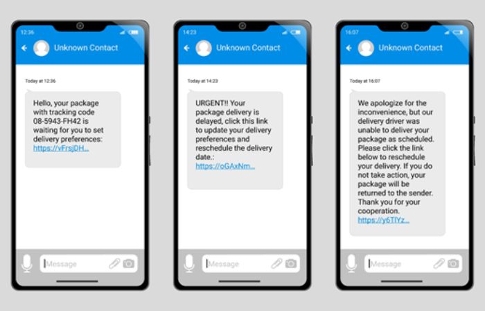 screenshots of scam text messages