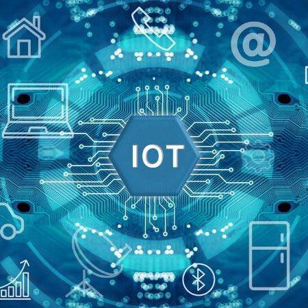 digital image of IoT capable devices scattered on the screen in small icons