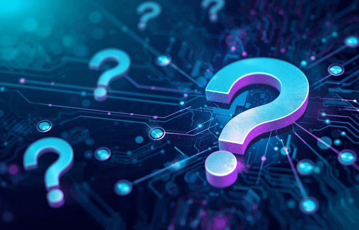 question marks over a cyber background